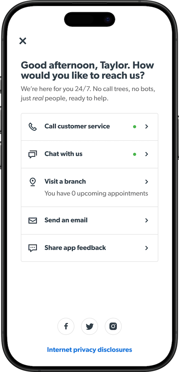 a screen of various ways to contact us