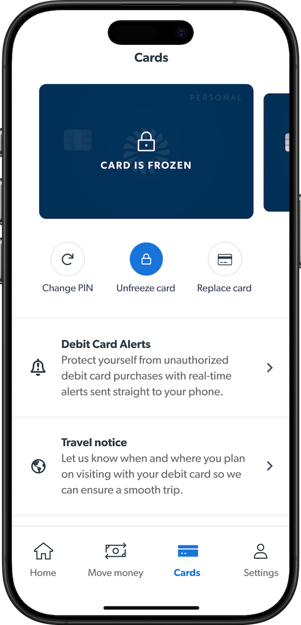 freeze your card from making any payments