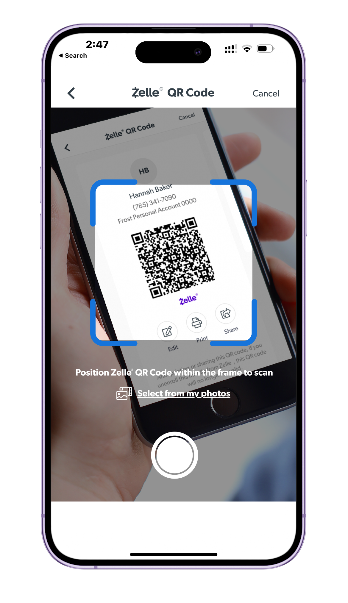 Image of smart phone with zelle