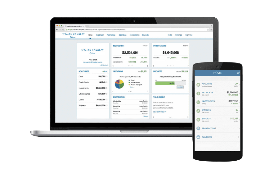 Wealth connect on laptop and smart phone