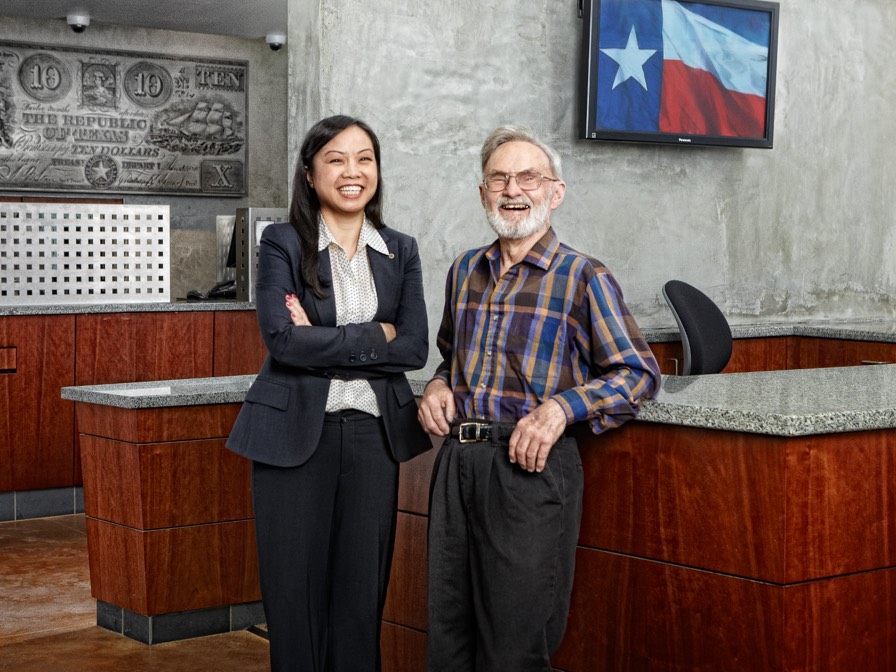 Image of smiling banker and customer