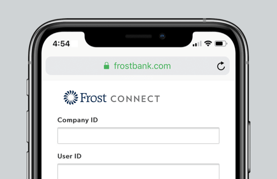 Frost Connect login on a phone